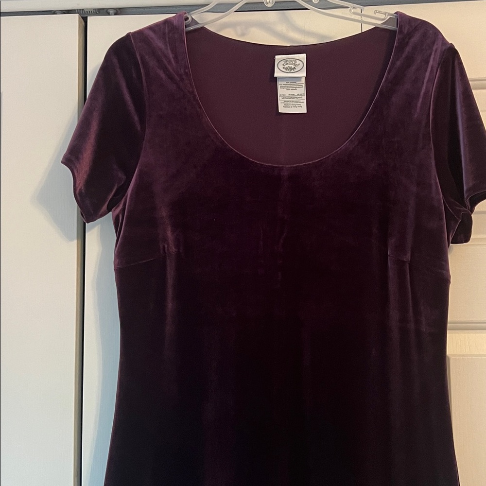 Laura Ashley deep purple velour maxi dress.